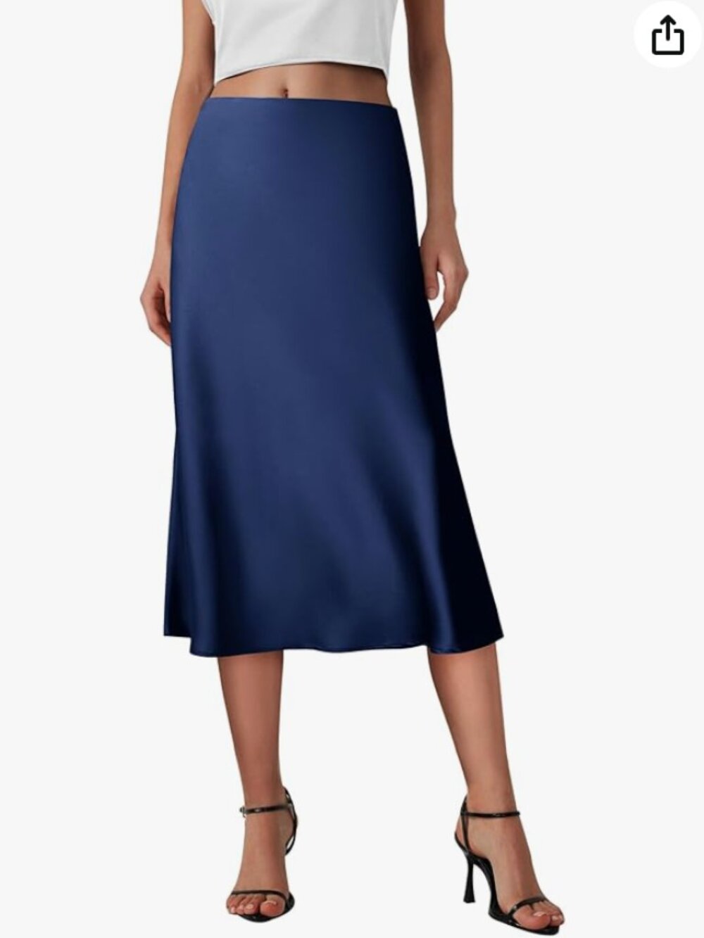 Navy Blue Stretch Satin Midi A-Line Skirt Size XL NWT